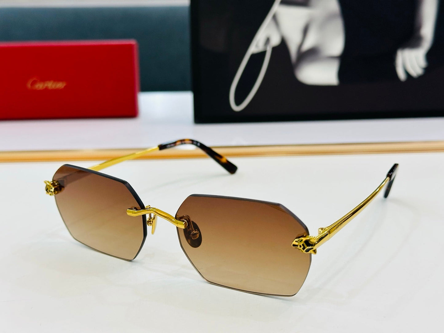PANTHÈRE RIMLESS GEOMETRIC FRAME SUNGLASSES CT0504S IN METAL - Yellow blue