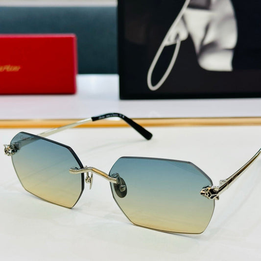 PANTHÈRE RIMLESS GEOMETRIC FRAME SUNGLASSES CT0504S IN METAL - Yellow blue