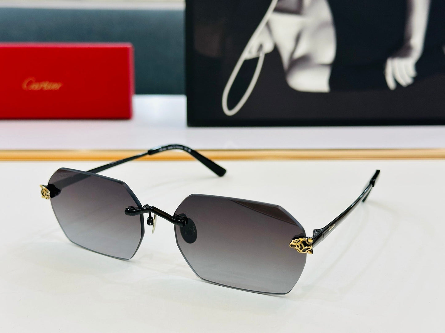 PANTHÈRE RIMLESS GEOMETRIC FRAME SUNGLASSES CT0504S IN METAL - Yellow blue