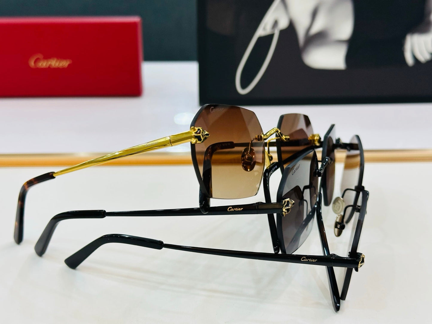 PANTHÈRE RIMLESS GEOMETRIC FRAME SUNGLASSES CT0504S IN METAL - Yellow blue