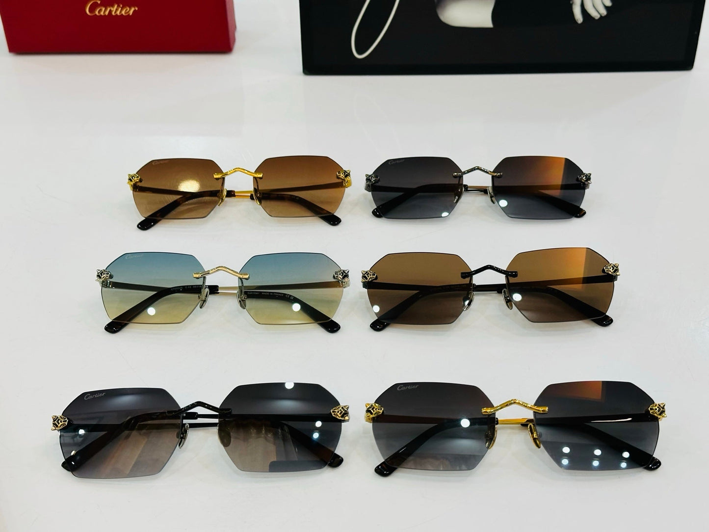 PANTHÈRE RIMLESS GEOMETRIC FRAME SUNGLASSES CT0504S IN METAL - Yellow blue