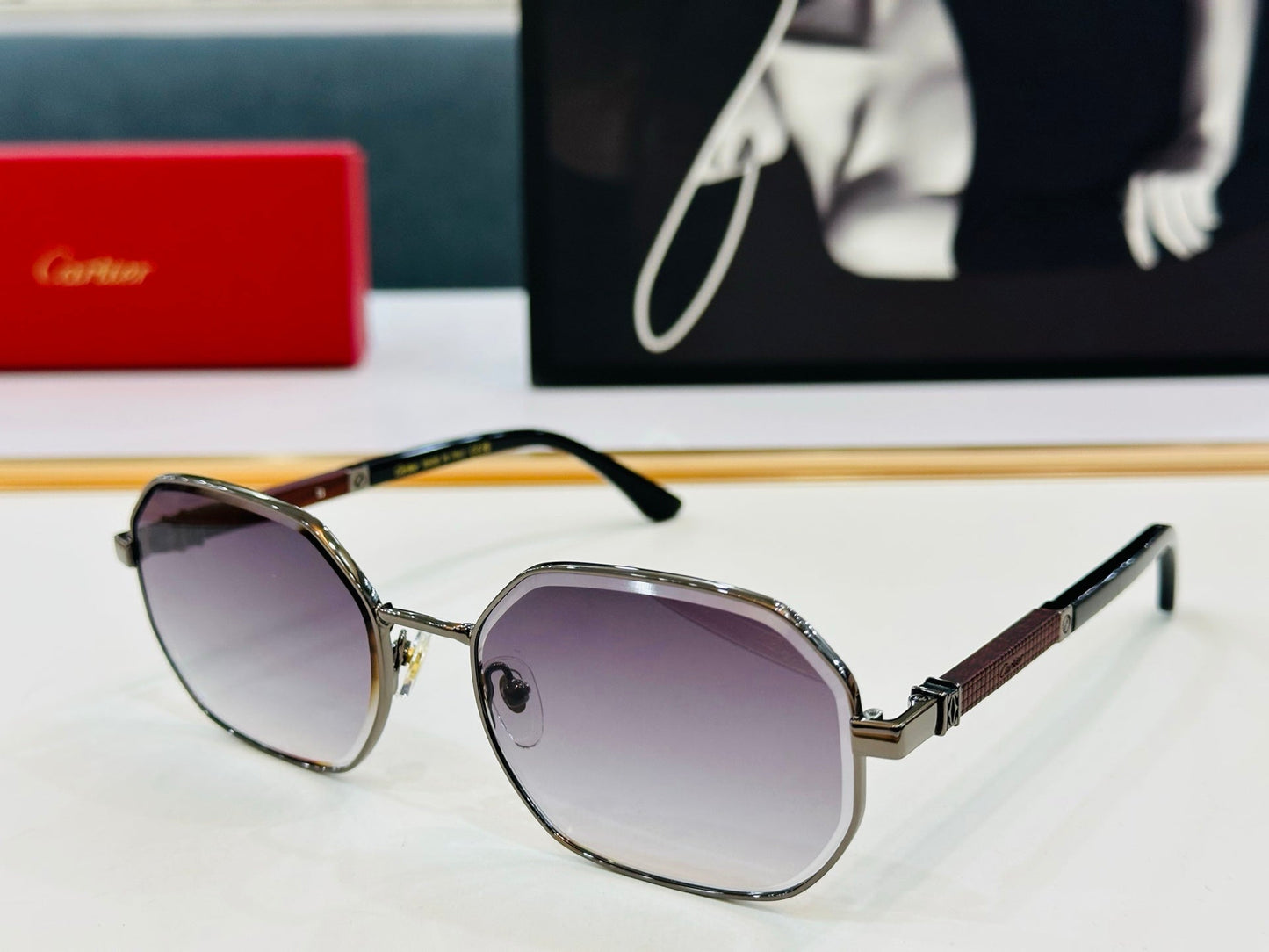 PREMIÈRE GEOMETRIC FRAME SUNGLASSES CT0492S IN METAL - Gold/ smoke