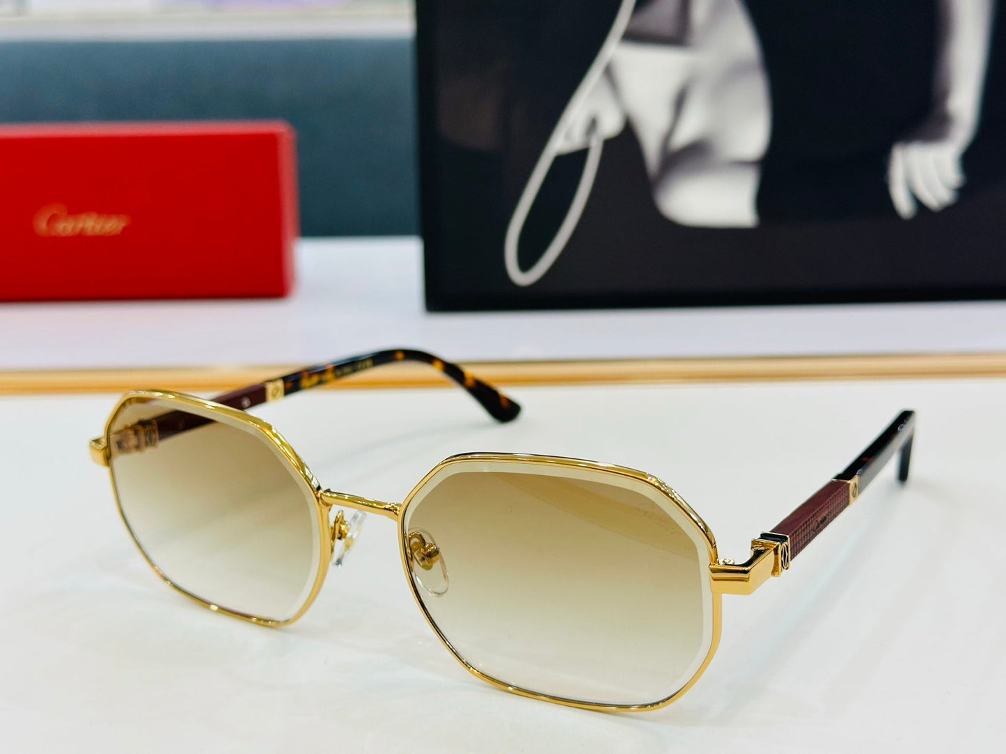 PREMIÈRE GEOMETRIC FRAME SUNGLASSES CT0492S IN METAL - Gold/ smoke