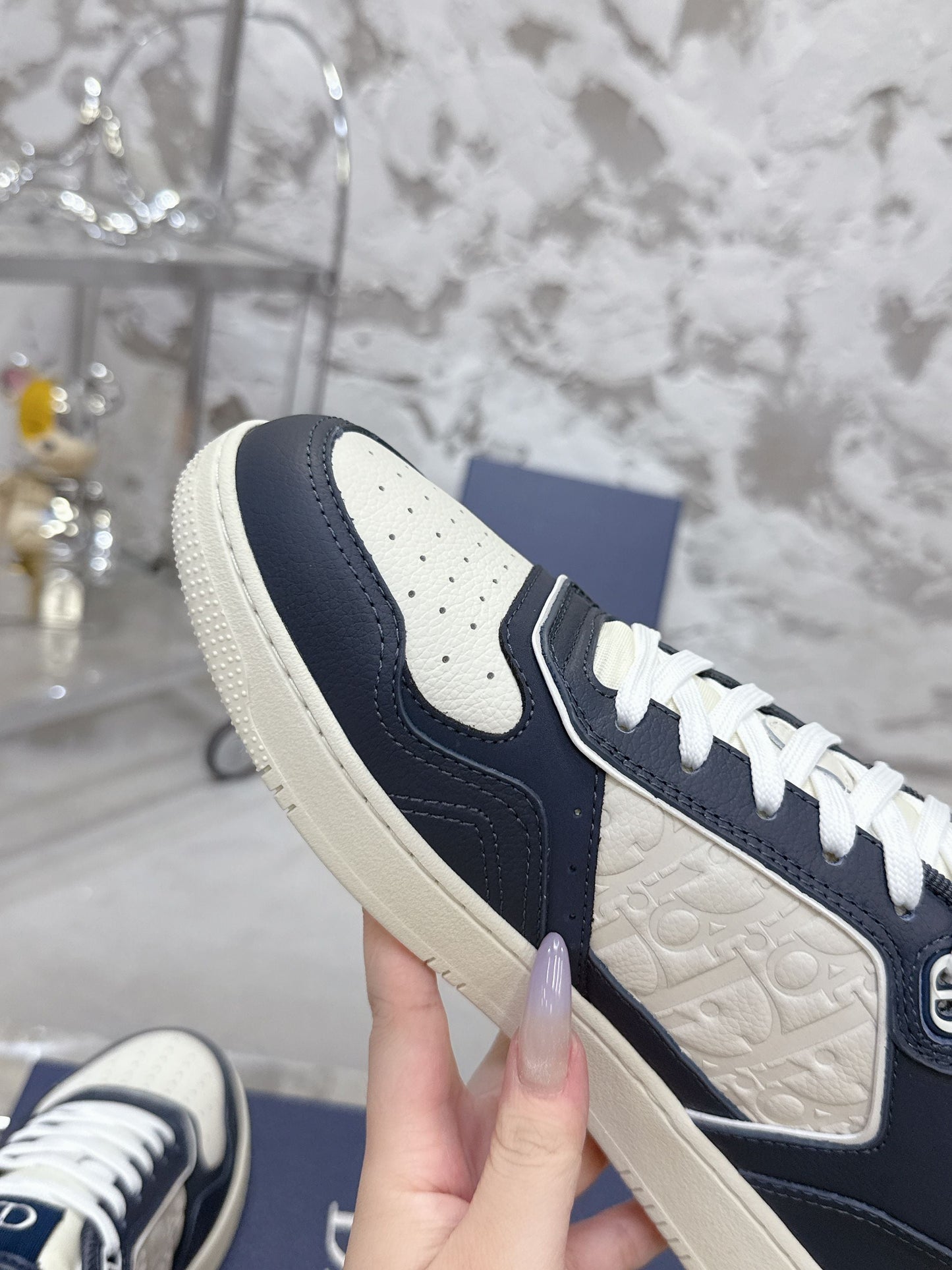 DIOR 25S B27 UPTOWN LOW-TOP SNEAKERS IN DARK BLUE MIX CREAM WHITE CALFSKIN STYLE 3 - 35