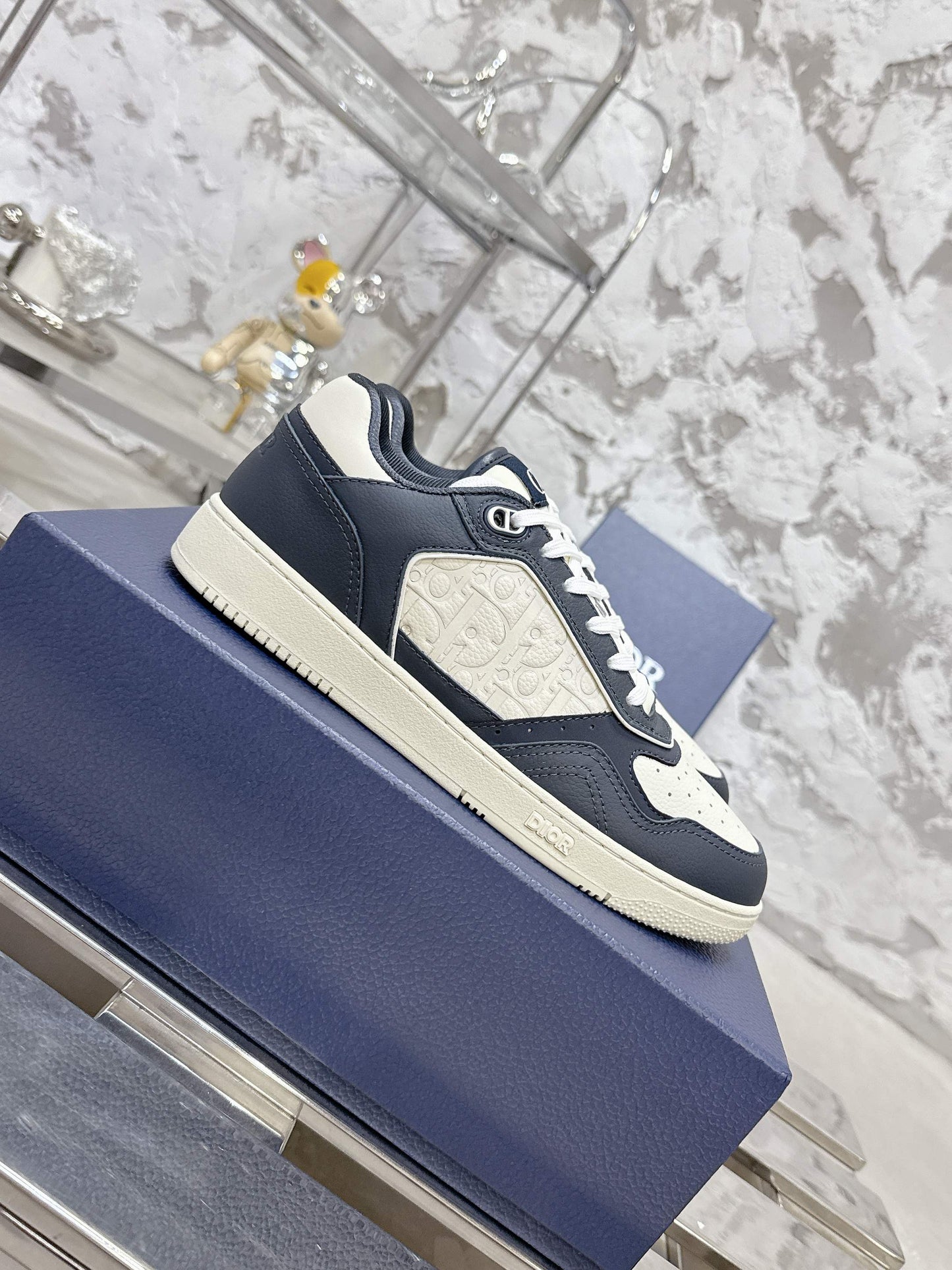 DIOR 25S B27 UPTOWN LOW-TOP SNEAKERS IN DARK BLUE MIX CREAM WHITE CALFSKIN STYLE 3 - 35