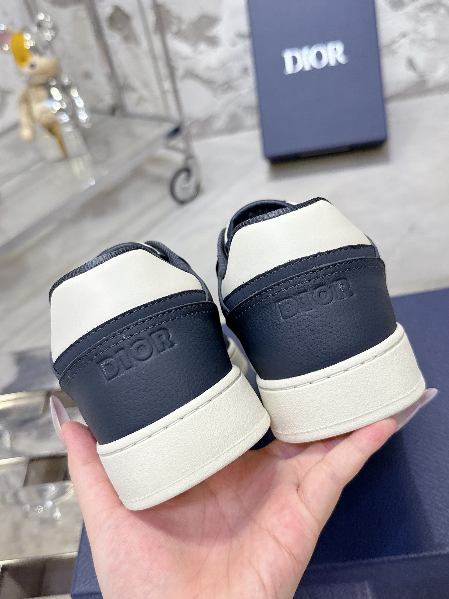 DIOR 25S B27 UPTOWN LOW-TOP SNEAKERS IN DARK BLUE MIX CREAM WHITE CALFSKIN STYLE 3 - 35