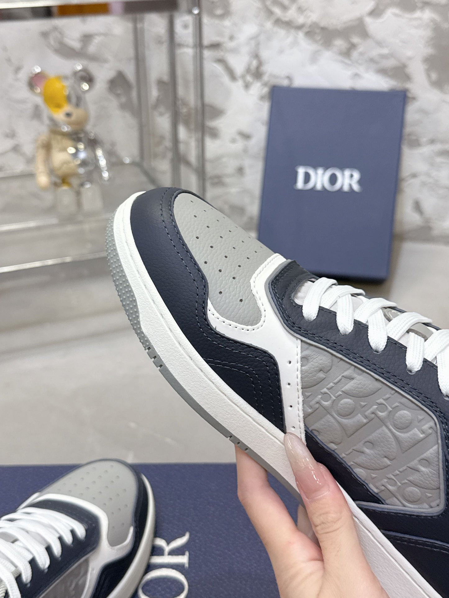 DIOR 25S B27 UPTOWN LOW-TOP SNEAKERS IN DARK BLUE MIX GREY CALFSKIN STYLE 2 - 35
