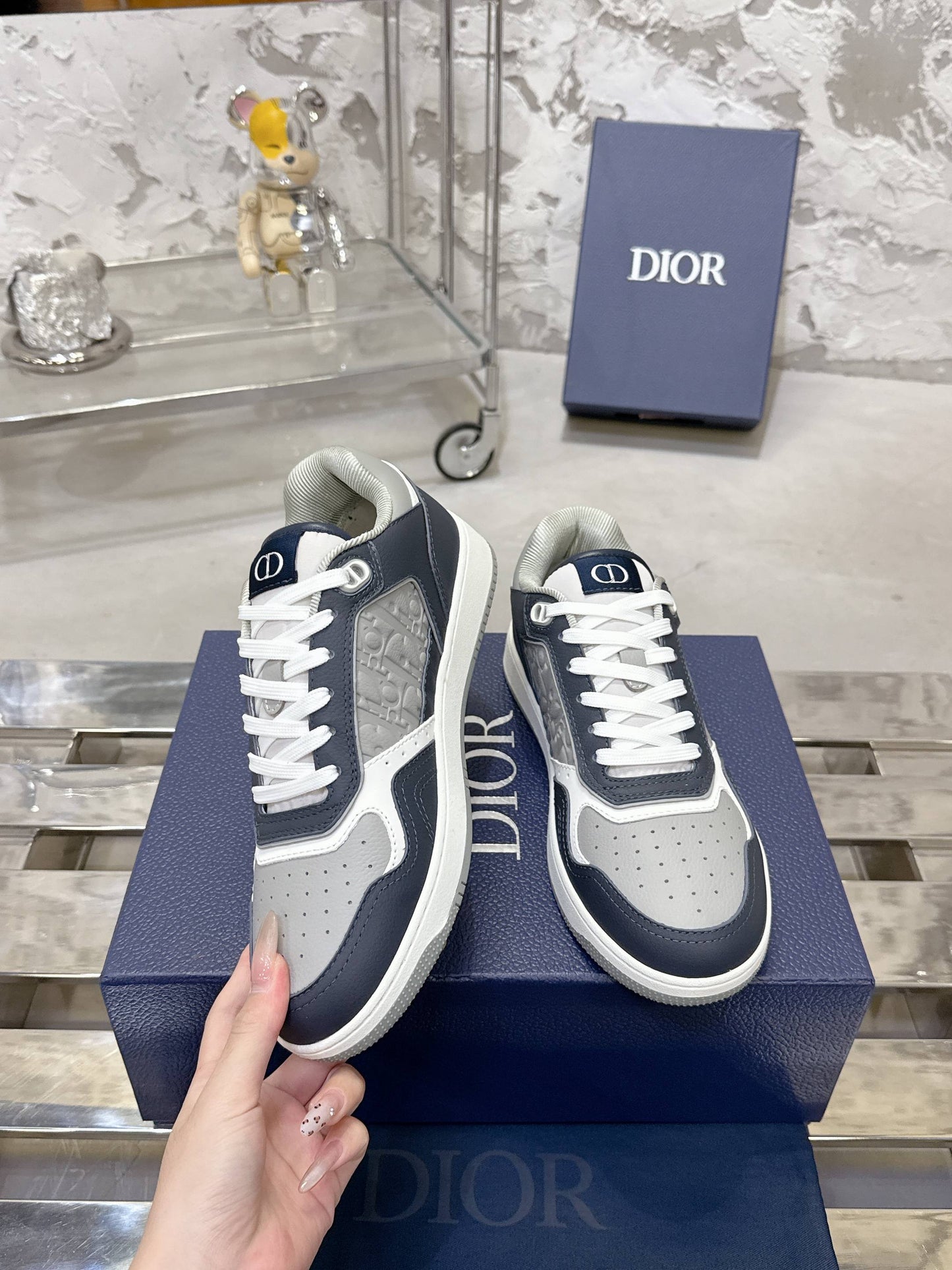 DIOR 25S B27 UPTOWN LOW-TOP SNEAKERS IN DARK BLUE MIX GREY CALFSKIN STYLE 2 - 35