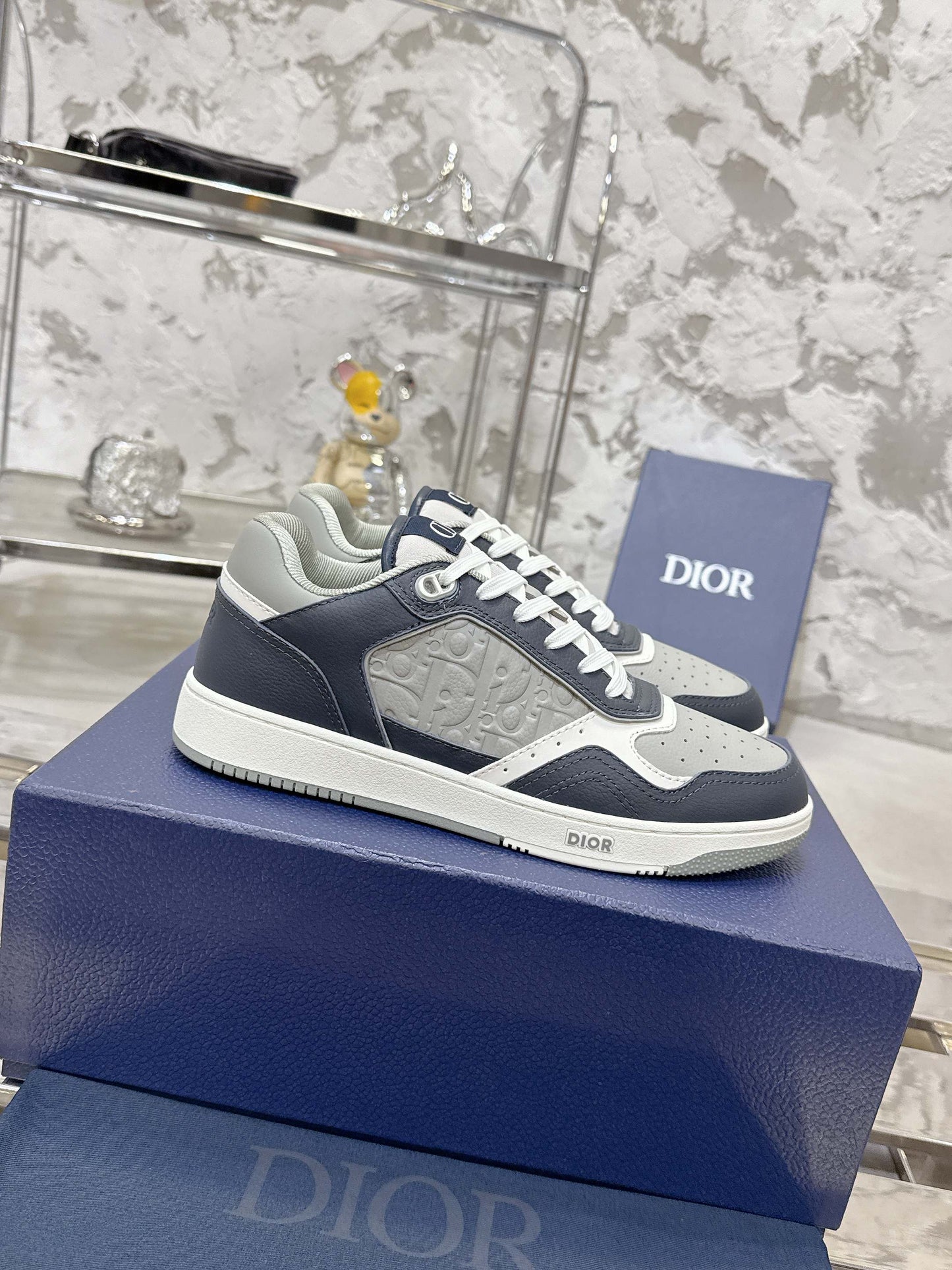DIOR 25S B27 UPTOWN LOW-TOP SNEAKERS IN DARK BLUE MIX GREY CALFSKIN STYLE 2 - 35