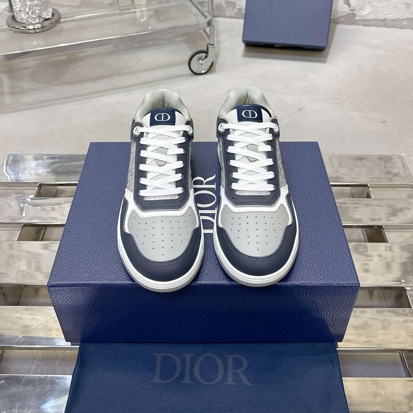 DIOR 25S B27 UPTOWN LOW-TOP SNEAKERS IN DARK BLUE MIX GREY CALFSKIN STYLE 2 - 35