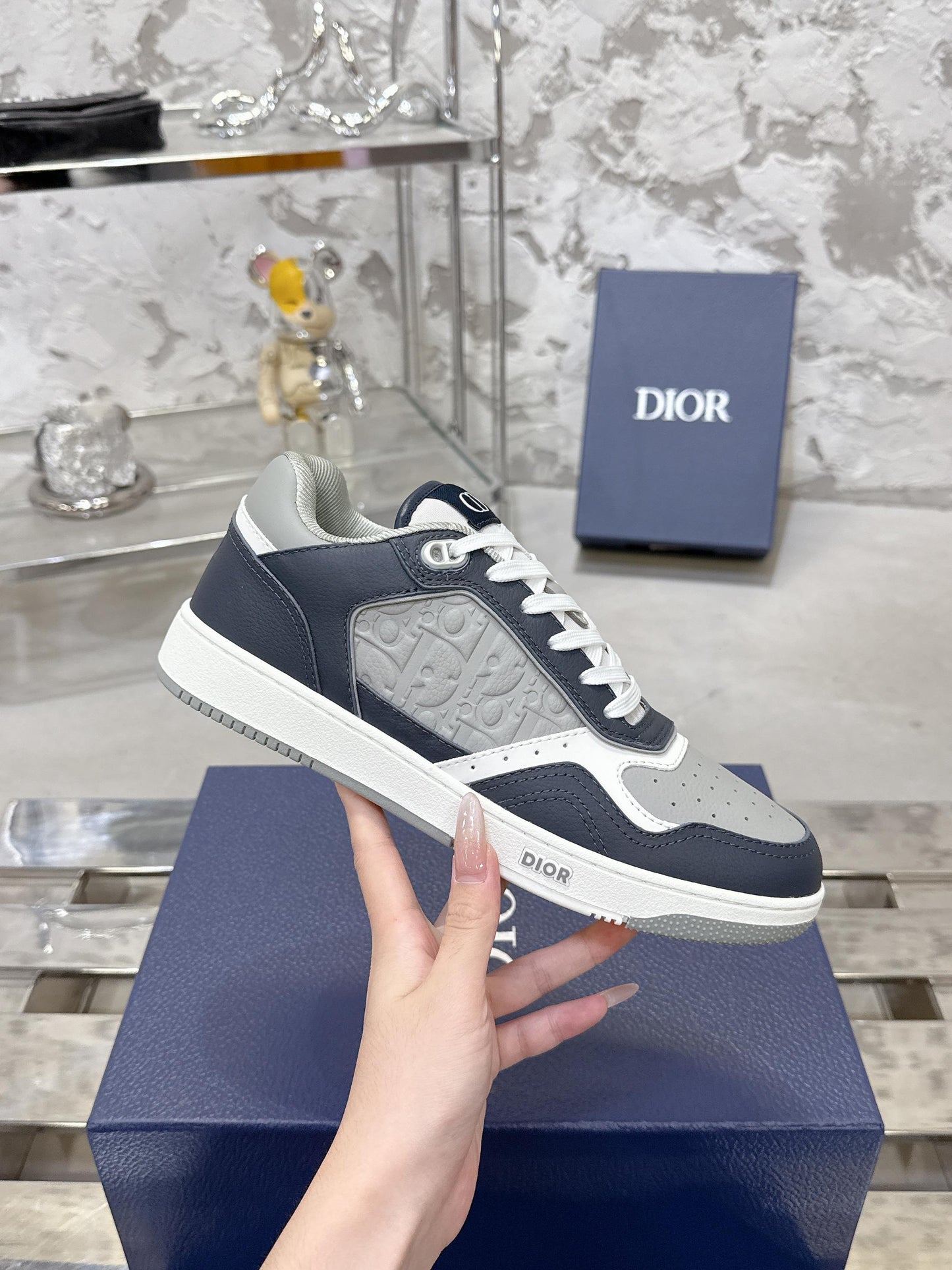 DIOR 25S B27 UPTOWN LOW-TOP SNEAKERS IN DARK BLUE MIX GREY CALFSKIN STYLE 2 - 35