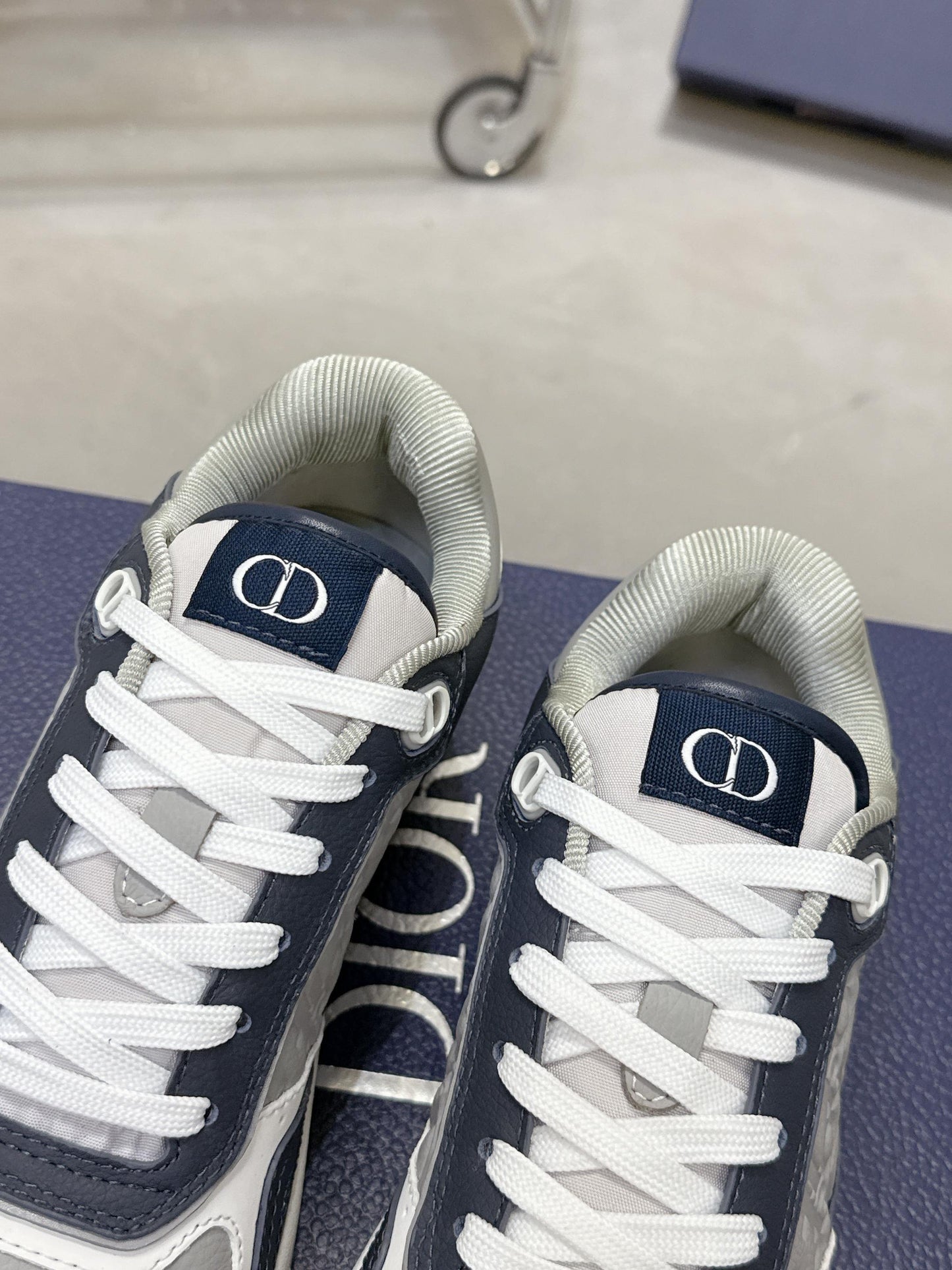 DIOR 25S B27 UPTOWN LOW-TOP SNEAKERS IN DARK BLUE MIX GREY CALFSKIN STYLE 2 - 35