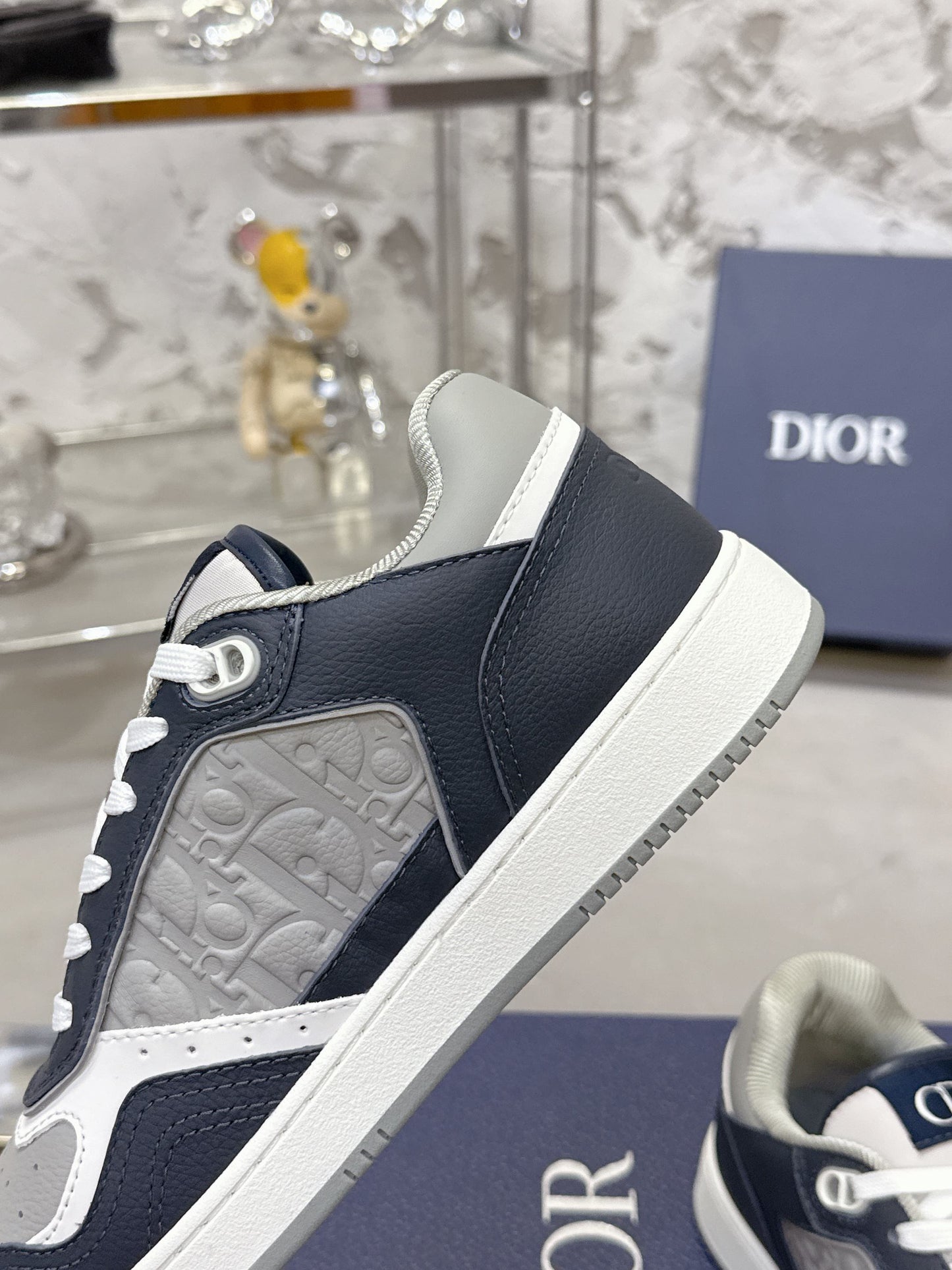 DIOR 25S B27 UPTOWN LOW-TOP SNEAKERS IN DARK BLUE MIX GREY CALFSKIN STYLE 2 - 35