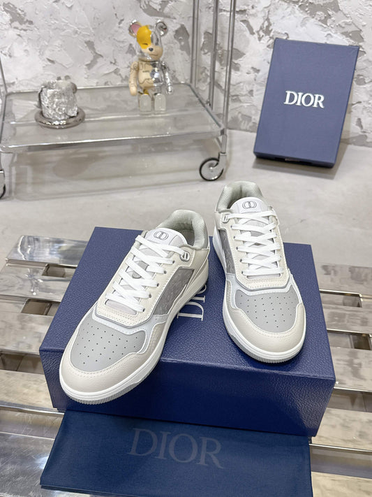 DIOR 25S B27 UPTOWN LOW-TOP SNEAKERS IN WHITE MIX GREY CALFSKIN STYLE 1 - 35