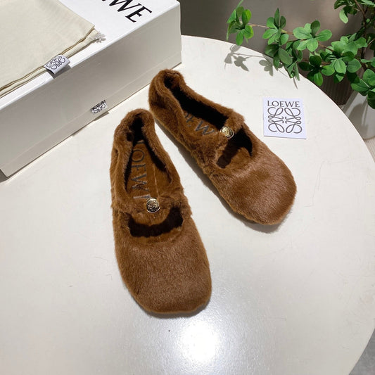LOEWE 26S БАЛЕТКИ КОРИЧНЕВО-КАРАМЕЛЬНІ З ОВЧИНИ