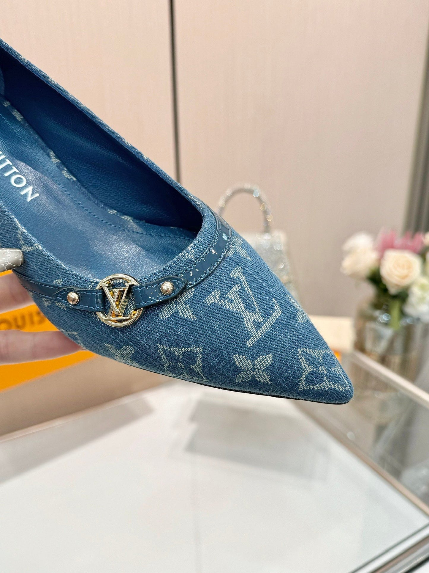 6AM HIGH HEELS 55 MM IN CLASSIC BLUE MONOGRAM DENIM - 34
