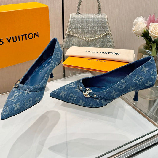 6AM HIGH HEELS 55 MM IN CLASSIC BLUE MONOGRAM DENIM - 34