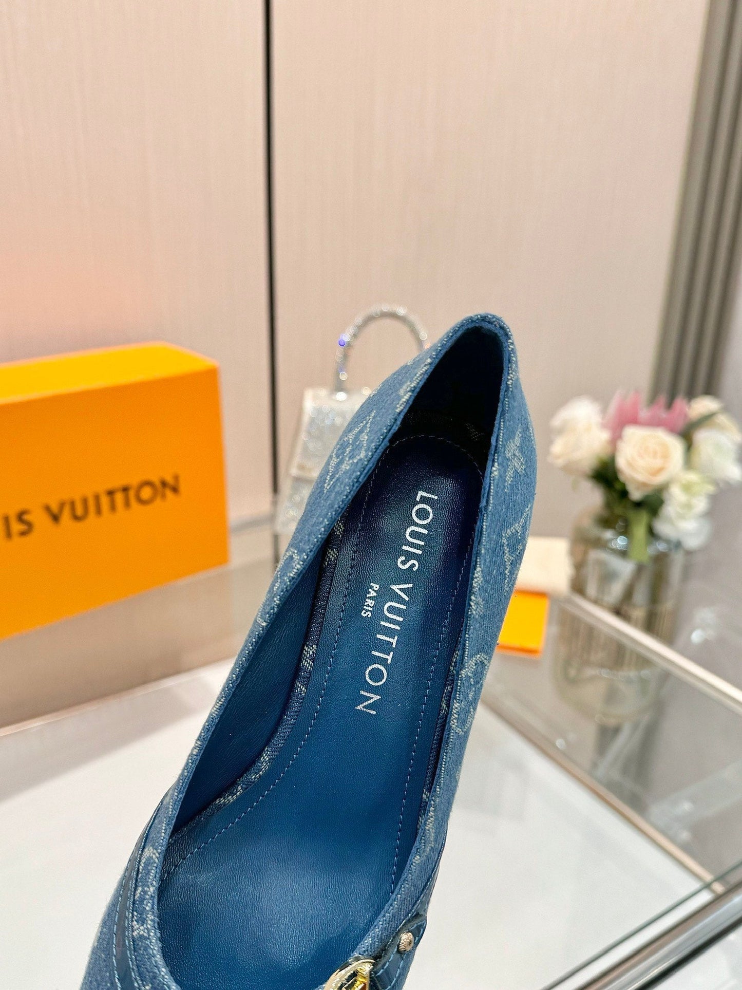 6AM HIGH HEELS 55 MM IN CLASSIC BLUE MONOGRAM DENIM - 34