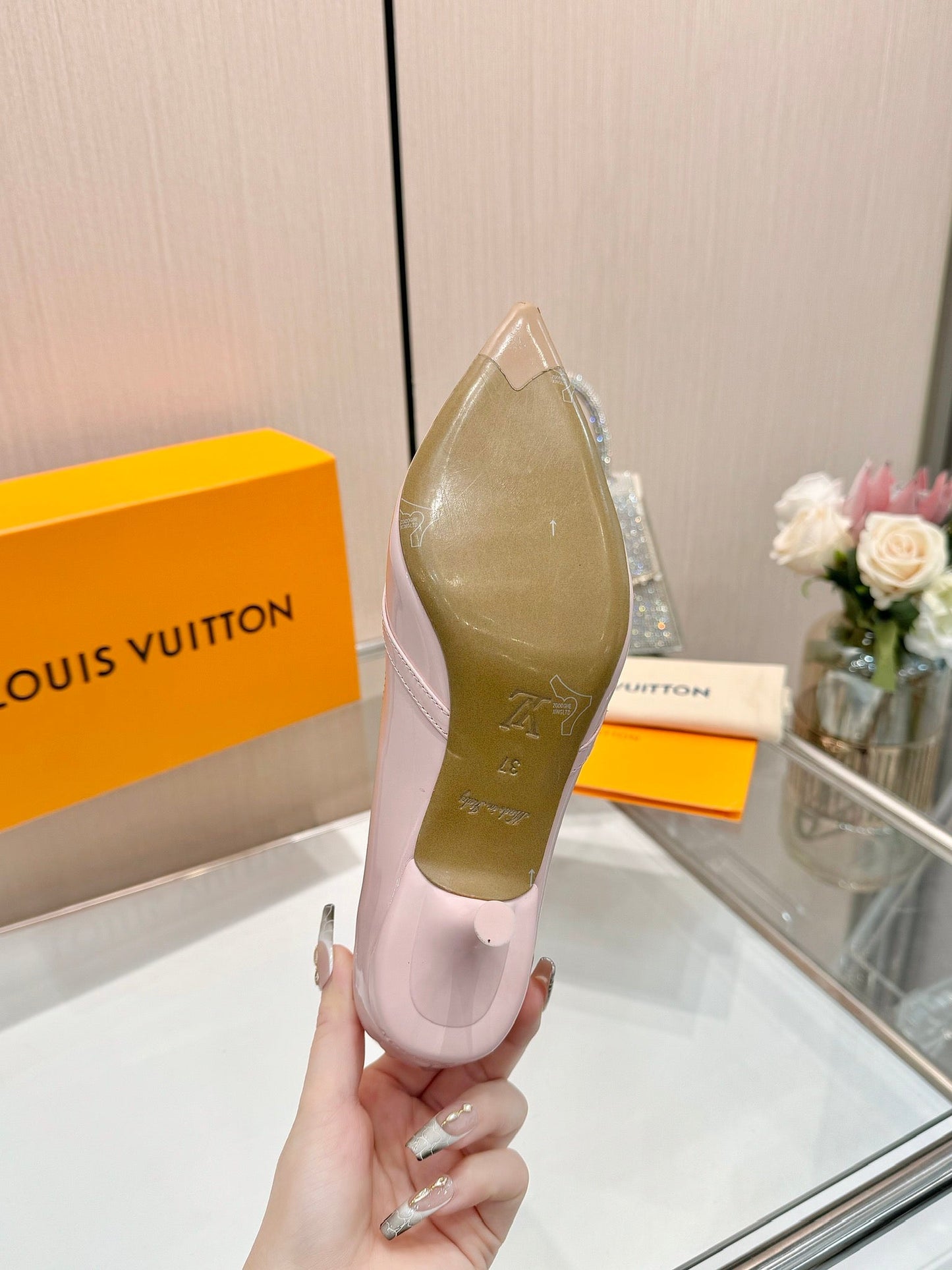 6AM HIGH HEELS 55 MM IN LIGHT PINK PATENT LAMBSKIN - 34