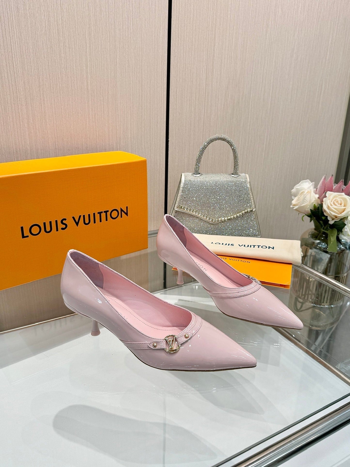 6AM HIGH HEELS 55 MM IN LIGHT PINK PATENT LAMBSKIN - 34