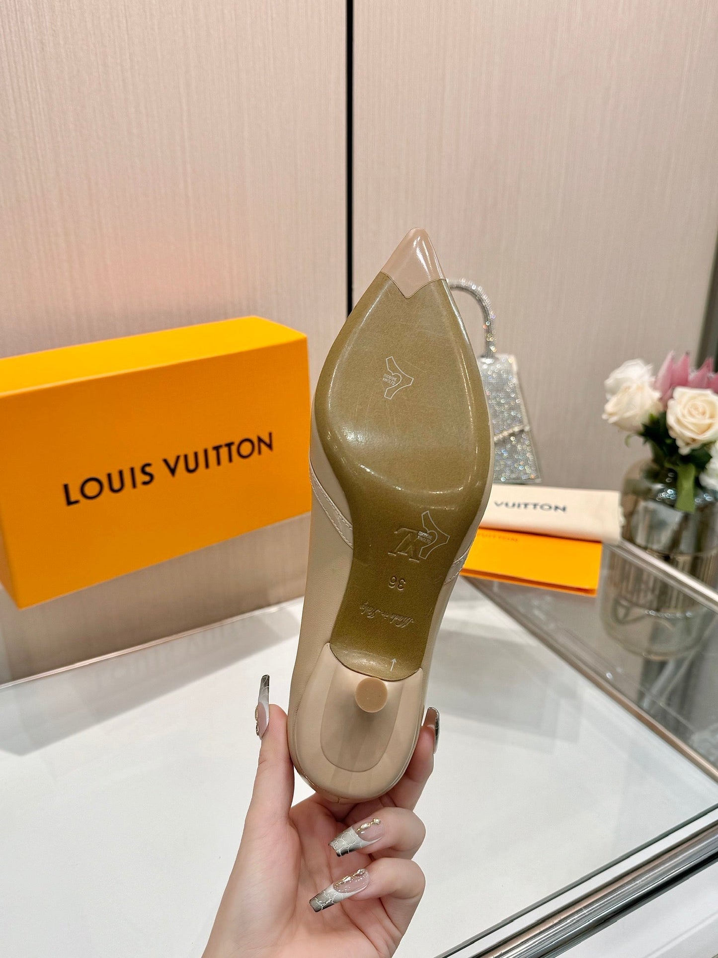 6AM HIGH HEELS 55 MM IN TAN BEIGE LAMBSKIN - 34