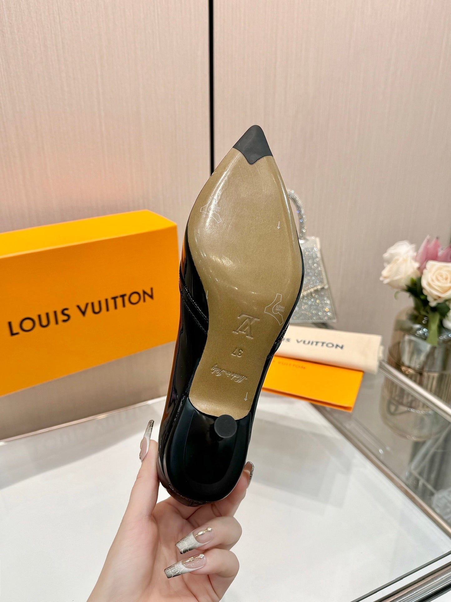6AM HIGH HEELS 55 MM IN BLACK PATENT LAMBSKIN - 34