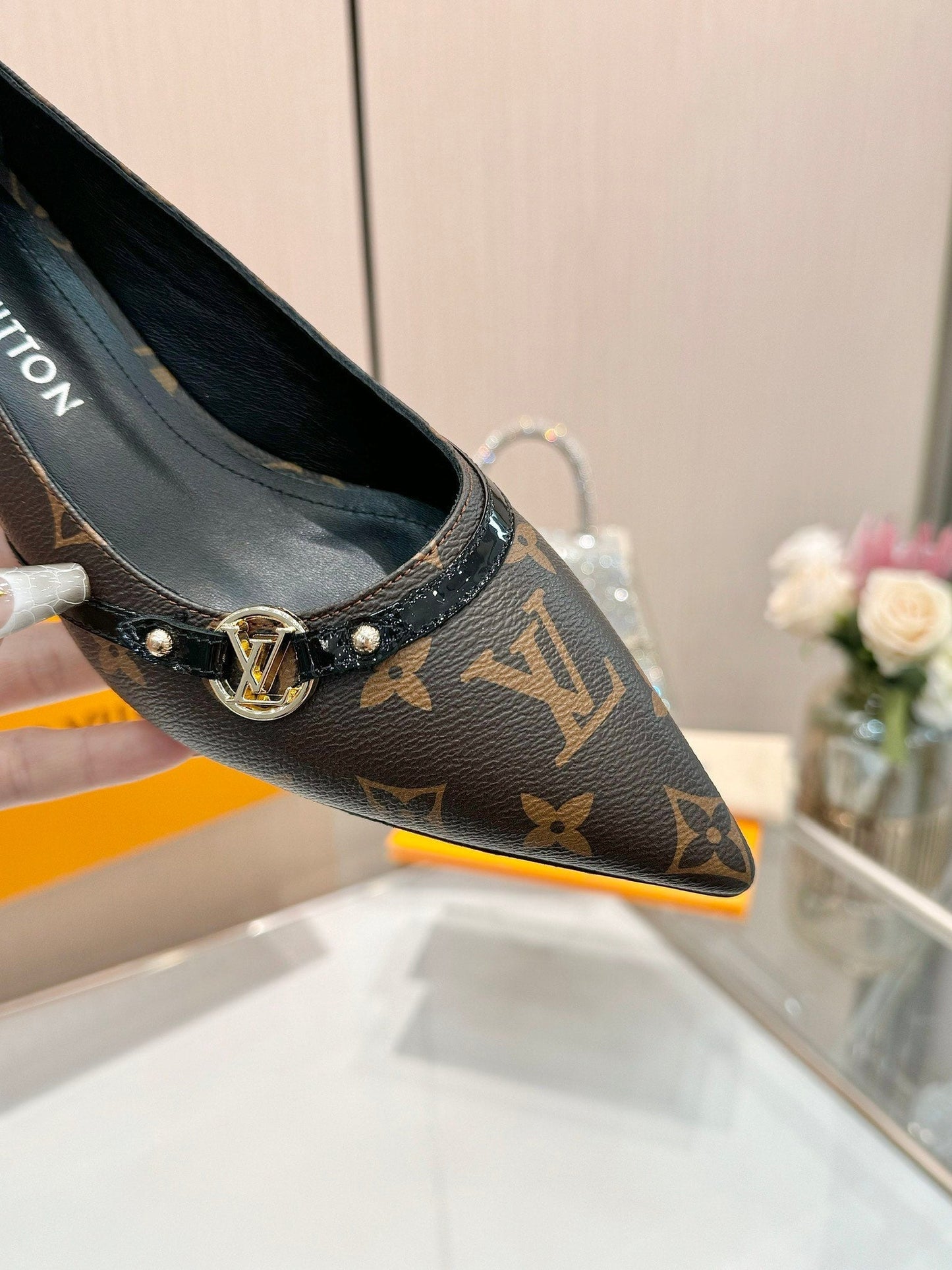 6AM HIGH HEELS 55 MM IN CHOCOLATE BROWN MONOGRAM LAMBSKIN - 34