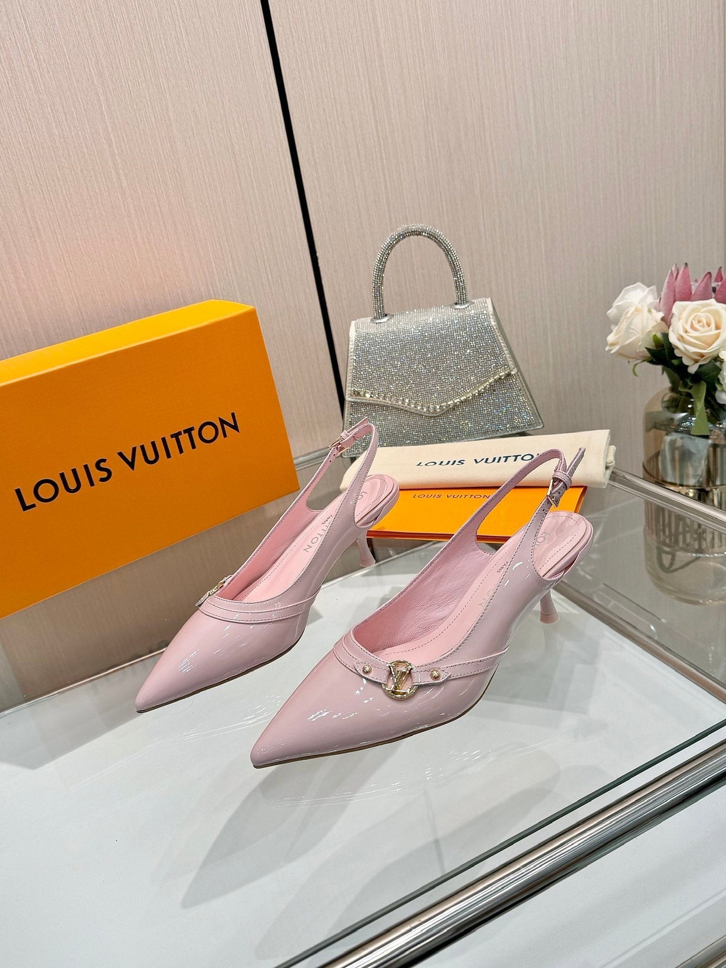 6AM SLINGBACK HIGH HEELS 55 MM IN LIGHT PINK PATENT LAMBSKIN - 34