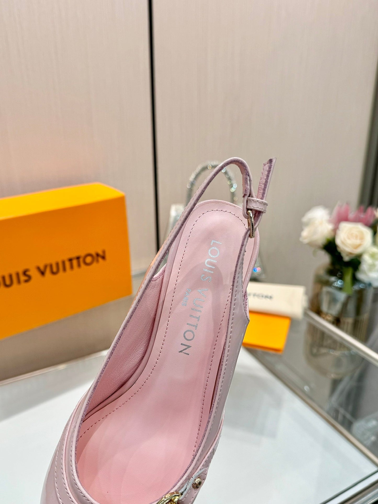 6AM SLINGBACK HIGH HEELS 55 MM IN LIGHT PINK PATENT LAMBSKIN - 34