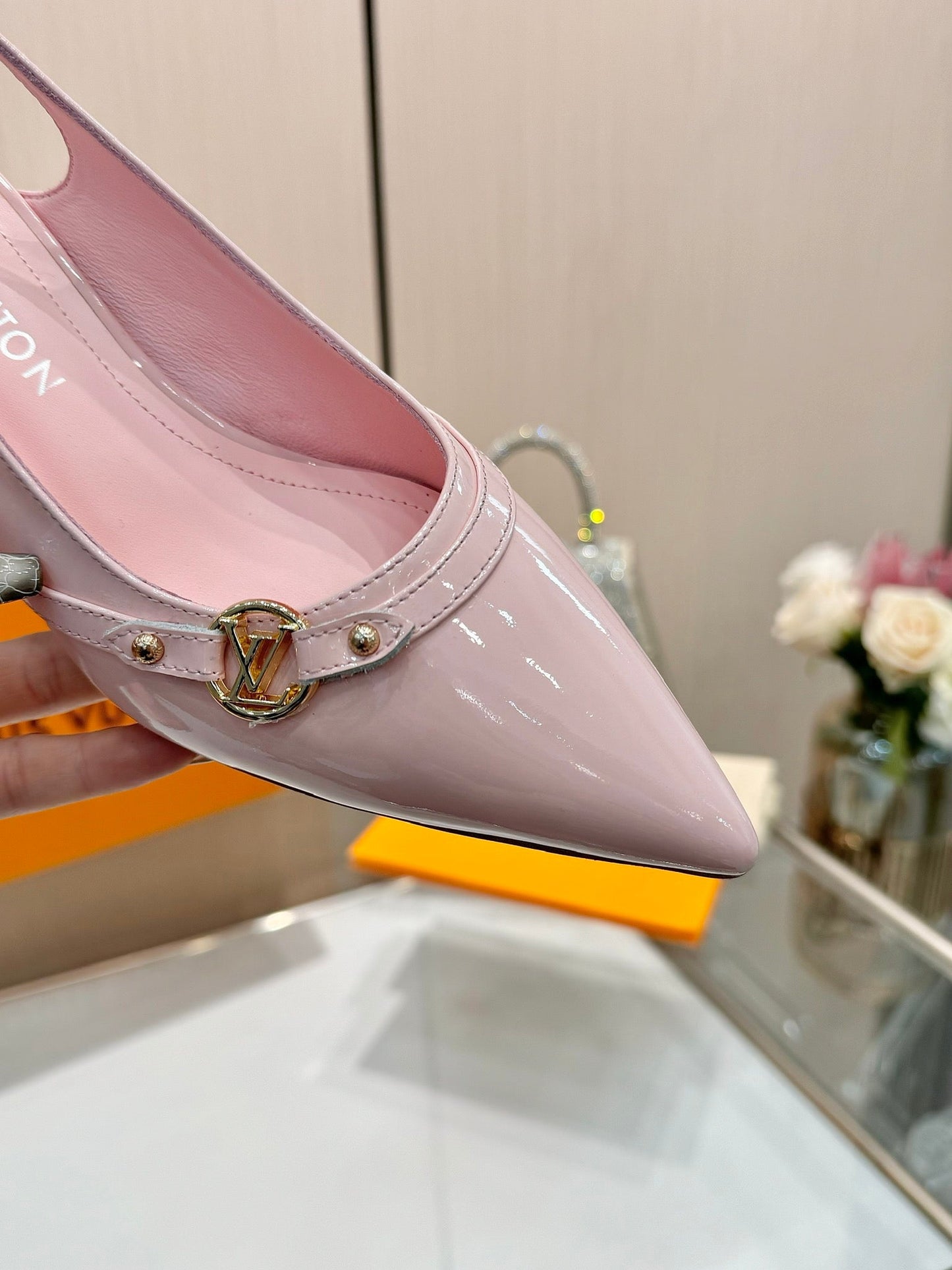 6AM SLINGBACK HIGH HEELS 55 MM IN LIGHT PINK PATENT LAMBSKIN - 34