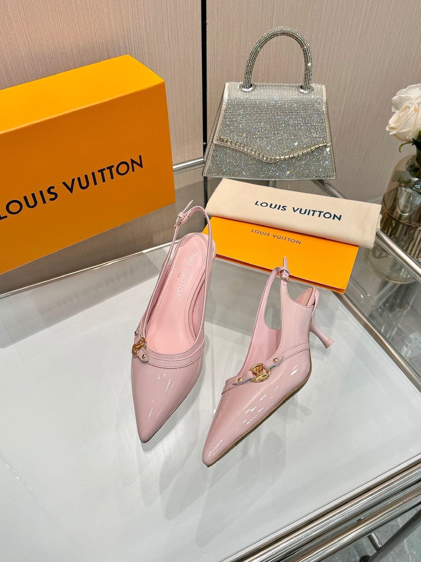 6AM SLINGBACK HIGH HEELS 55 MM IN LIGHT PINK PATENT LAMBSKIN - 34