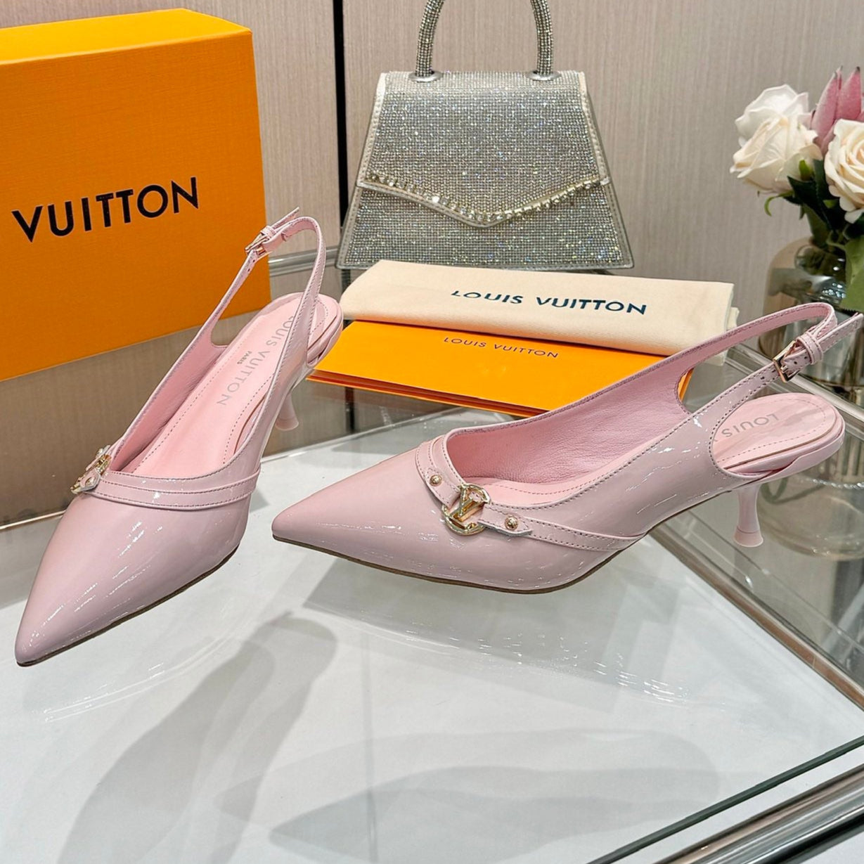 6AM SLINGBACK HIGH HEELS 55 MM IN LIGHT PINK PATENT LAMBSKIN - 34