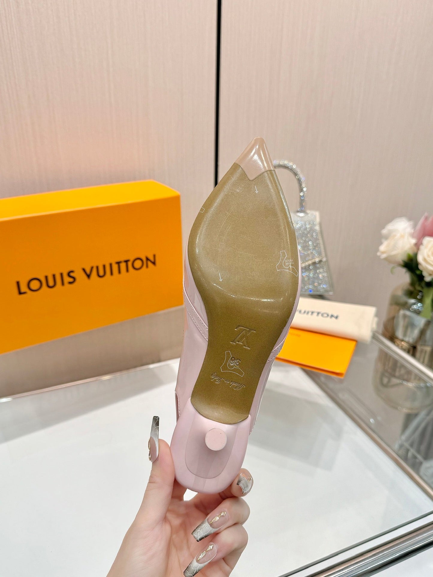 6AM SLINGBACK HIGH HEELS 55 MM IN LIGHT PINK PATENT LAMBSKIN - 34