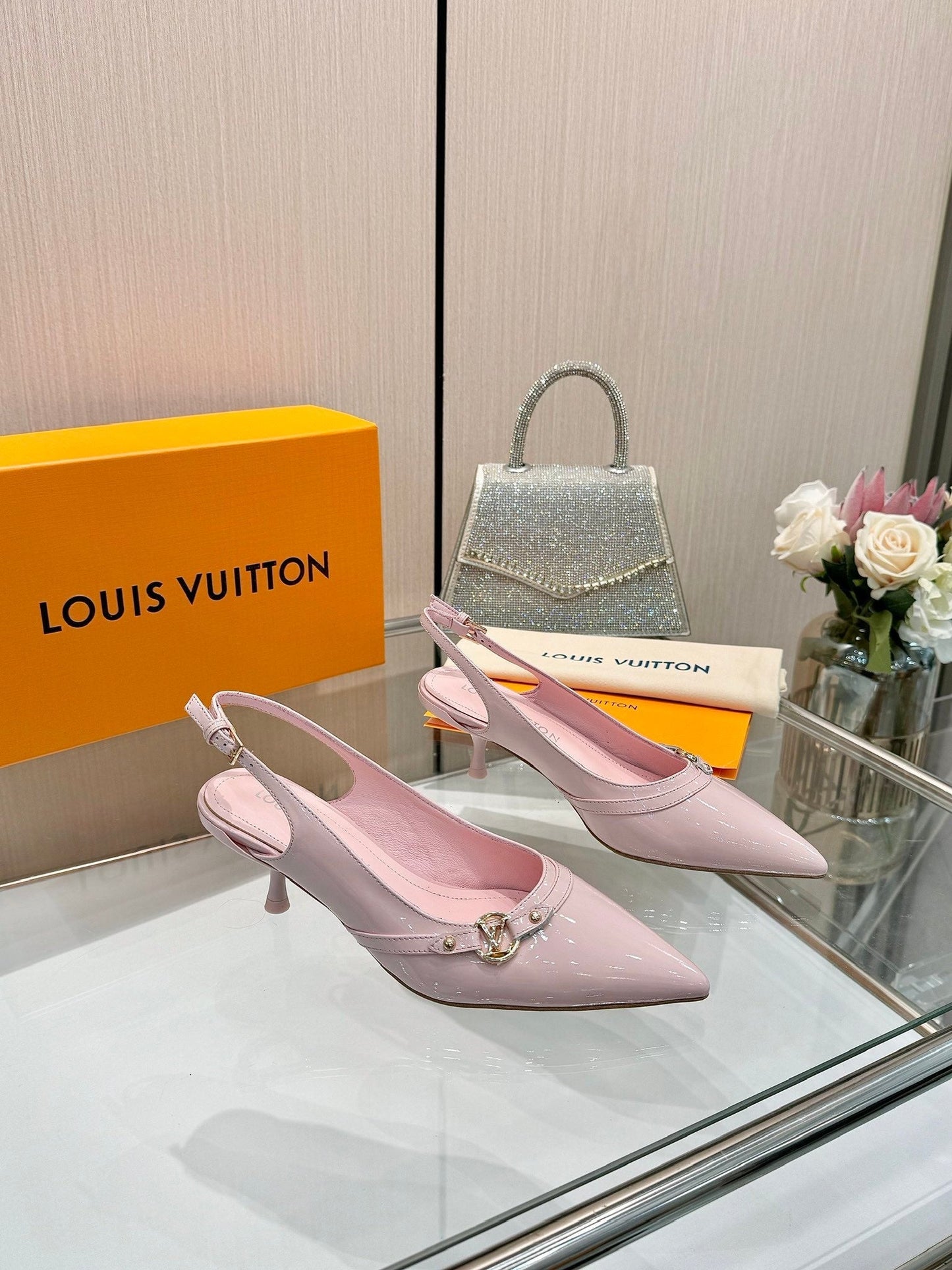 6AM SLINGBACK HIGH HEELS 55 MM IN LIGHT PINK PATENT LAMBSKIN - 34