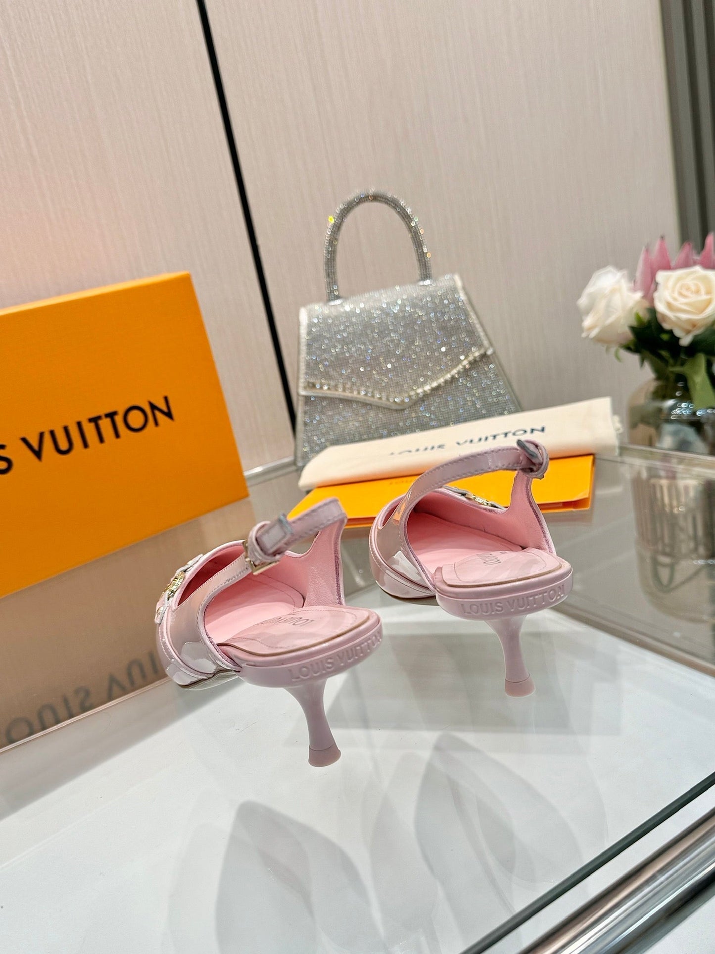 6AM SLINGBACK HIGH HEELS 55 MM IN LIGHT PINK PATENT LAMBSKIN - 34