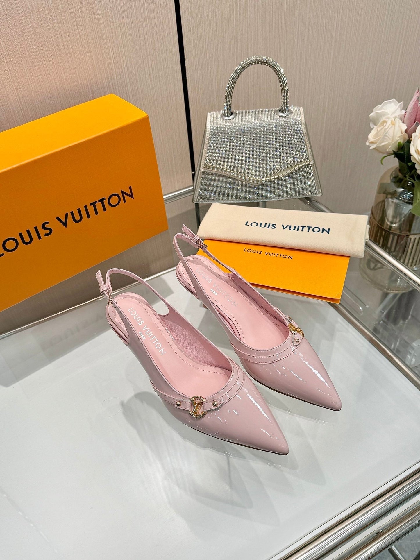 6AM SLINGBACK HIGH HEELS 55 MM IN LIGHT PINK PATENT LAMBSKIN - 34