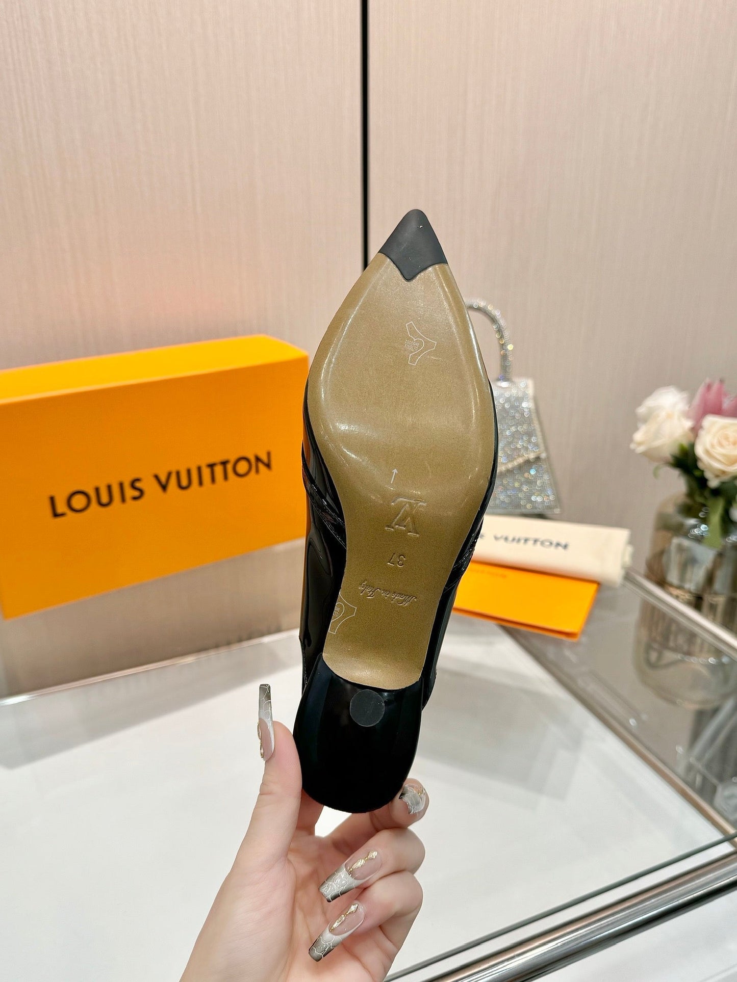 6AM SLINGBACK HIGH HEELS 55 MM IN BLACK PATENT LAMBSKIN - 34