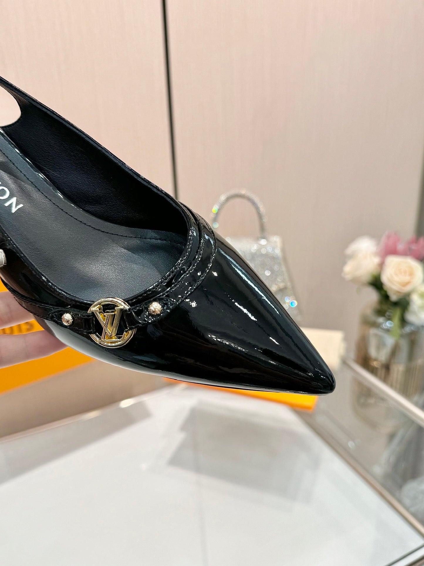 6AM SLINGBACK HIGH HEELS 55 MM IN BLACK PATENT LAMBSKIN - 34