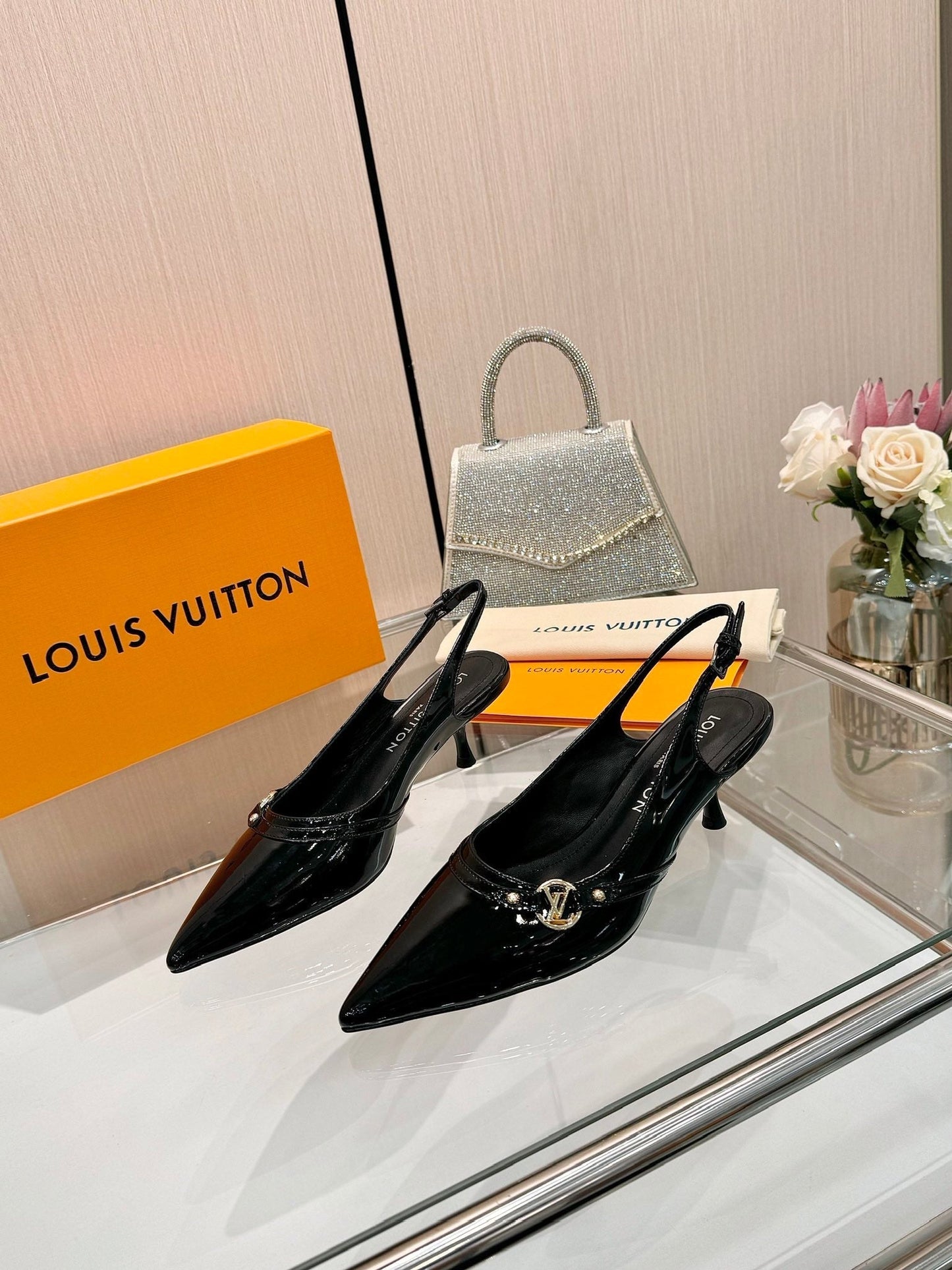 6AM SLINGBACK HIGH HEELS 55 MM IN BLACK PATENT LAMBSKIN - 34