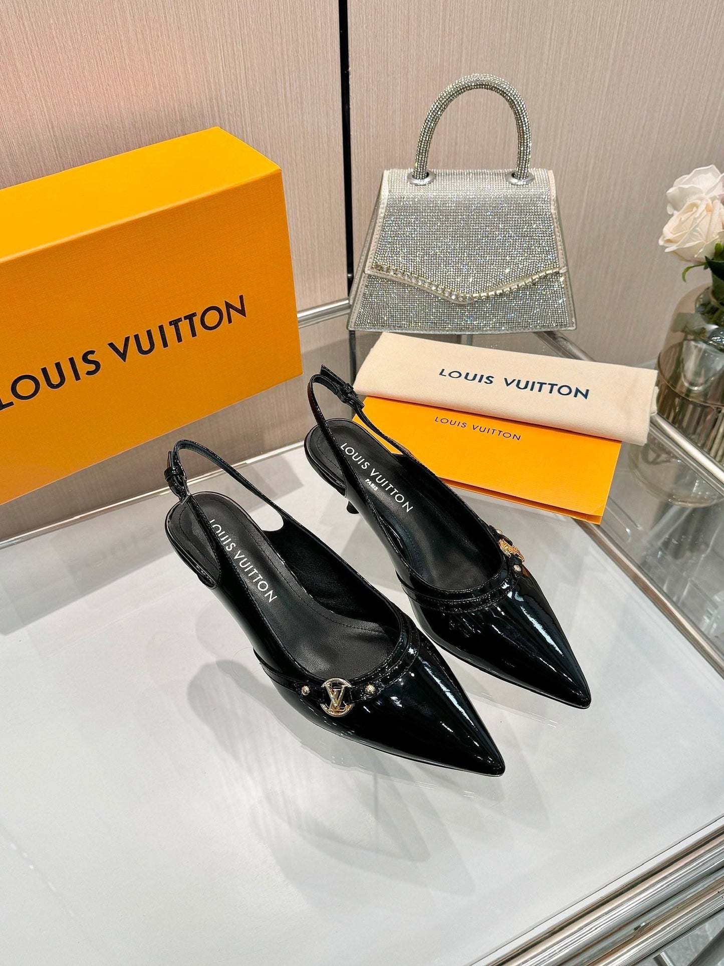 6AM SLINGBACK HIGH HEELS 55 MM IN BLACK PATENT LAMBSKIN - 34