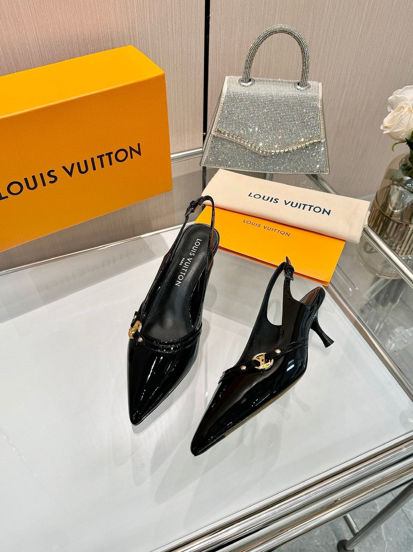 6AM SLINGBACK HIGH HEELS 55 MM IN BLACK PATENT LAMBSKIN - 34