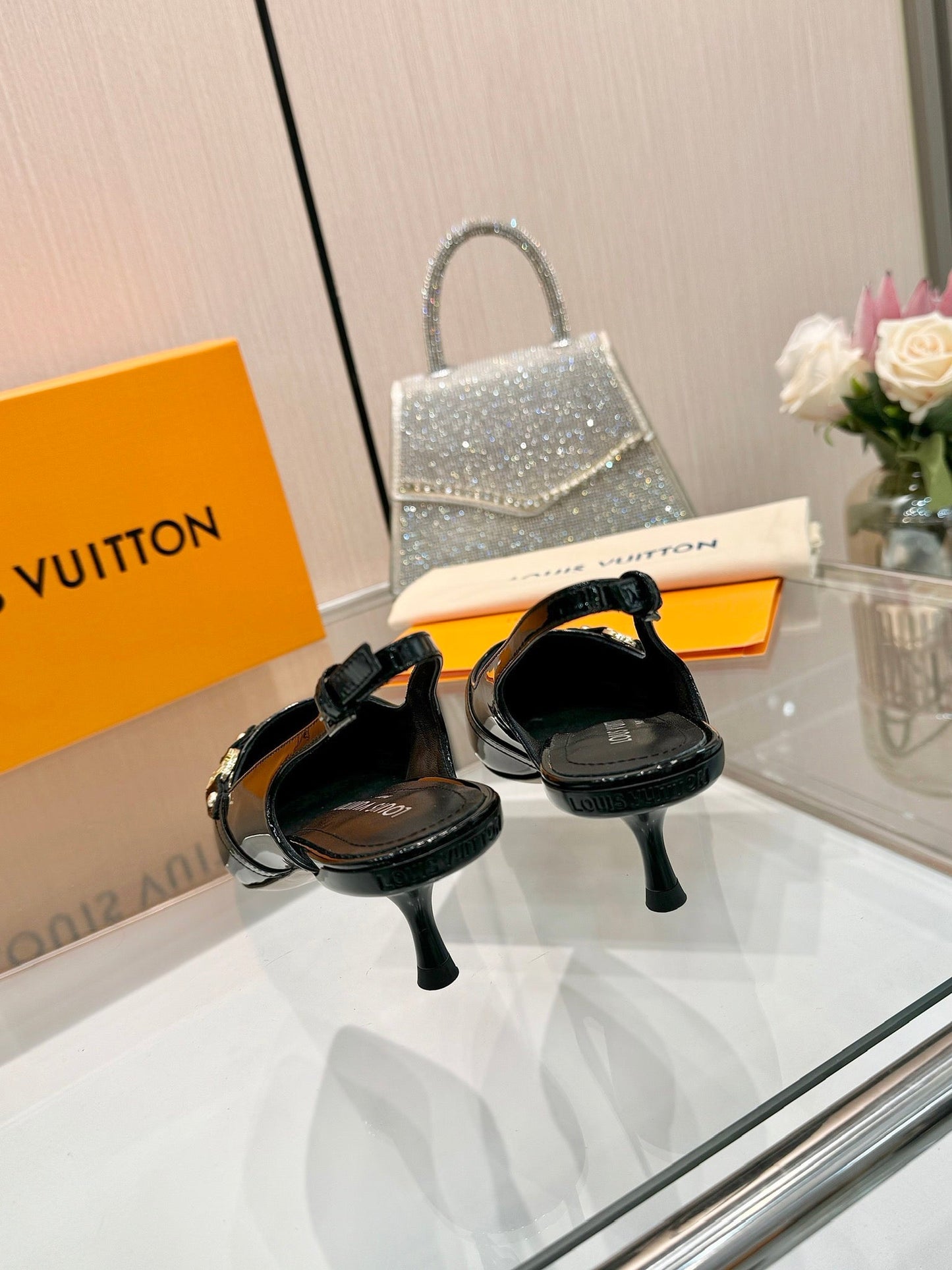 6AM SLINGBACK HIGH HEELS 55 MM IN BLACK PATENT LAMBSKIN - 34