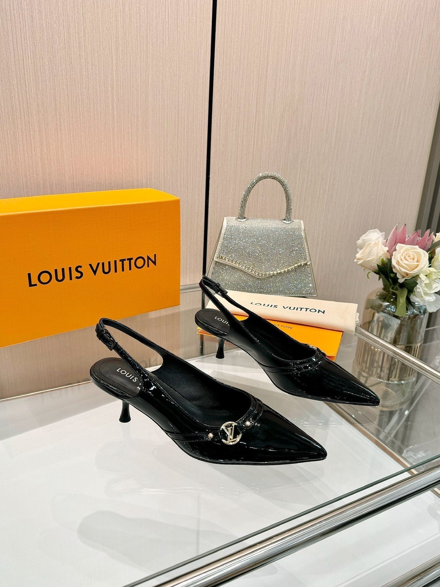 6AM SLINGBACK HIGH HEELS 55 MM IN BLACK PATENT LAMBSKIN - 34