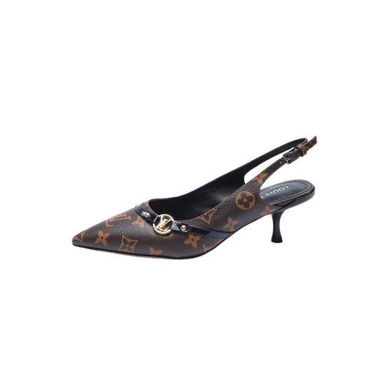6AM SLINGBACK HIGH HEELS 55 MM IN CHOCOLATE BROWN MONOGRAM LAMBSKIN - 34