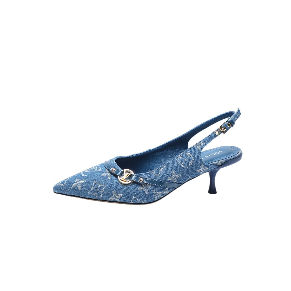 6AM SLINGBACK HIGH HEELS 55 MM IN CLASSIC BLUE MONOGRAM DENIM - 34