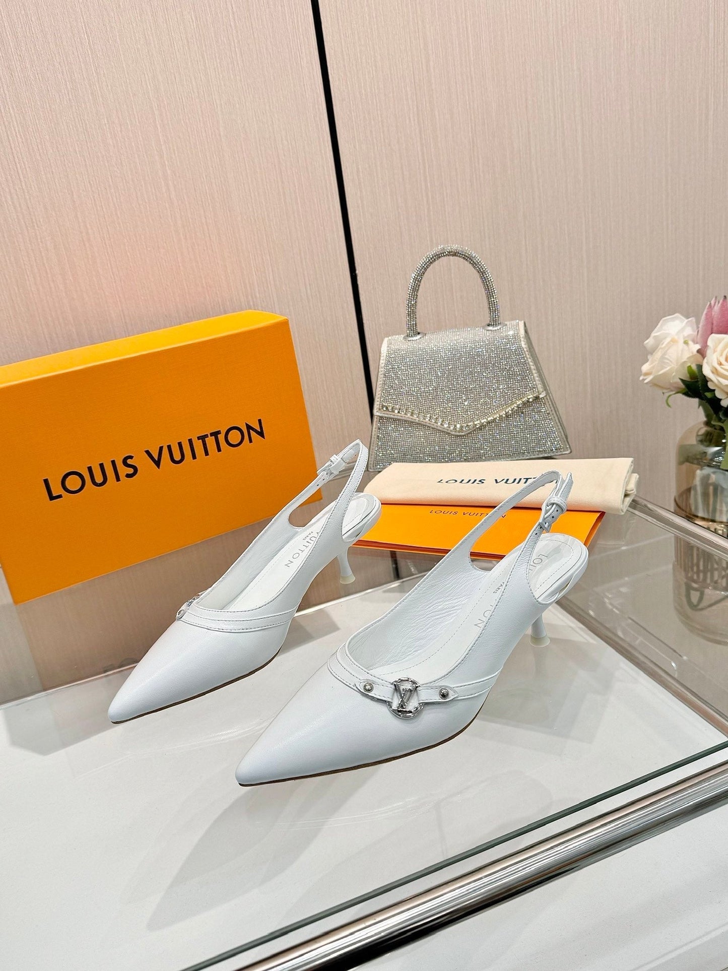 6AM SLINGBACK HIGH HEELS 55 MM IN WHITE LAMBSKIN - 34