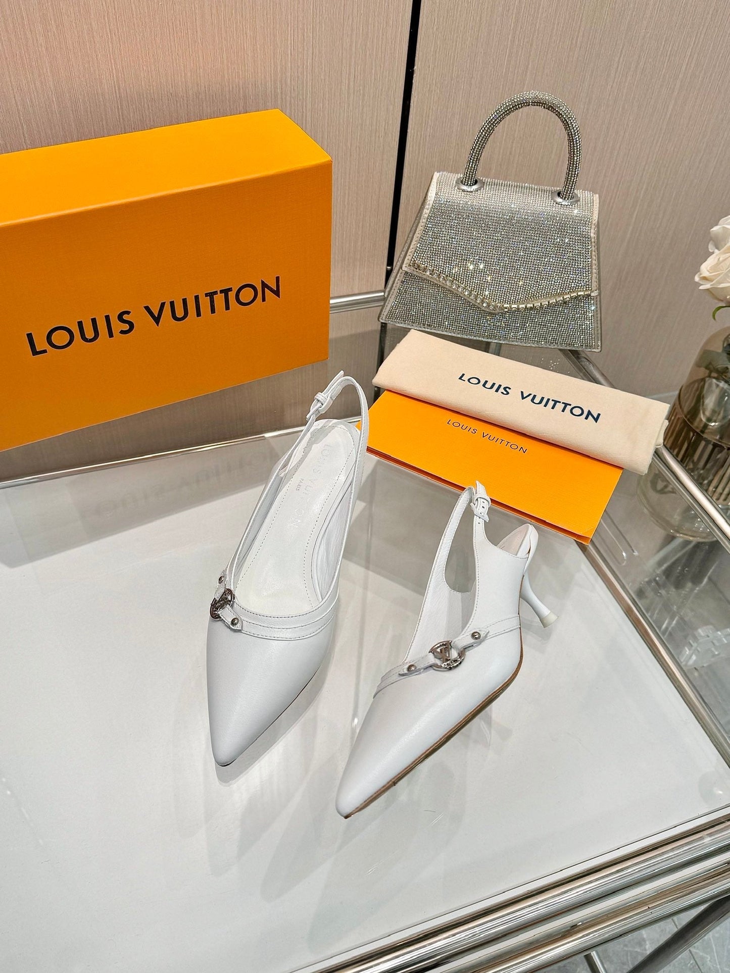 6AM SLINGBACK HIGH HEELS 55 MM IN WHITE LAMBSKIN - 34