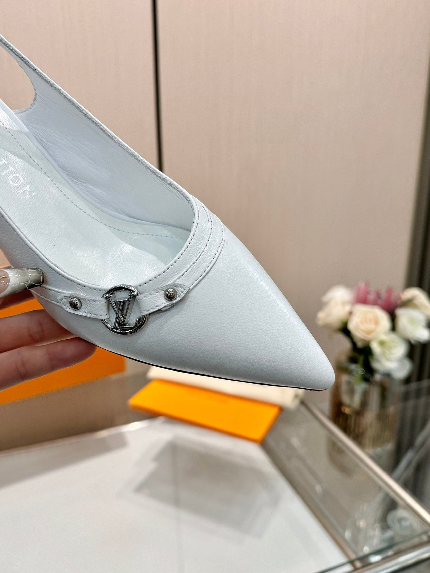 6AM SLINGBACK HIGH HEELS 55 MM IN WHITE LAMBSKIN - 34