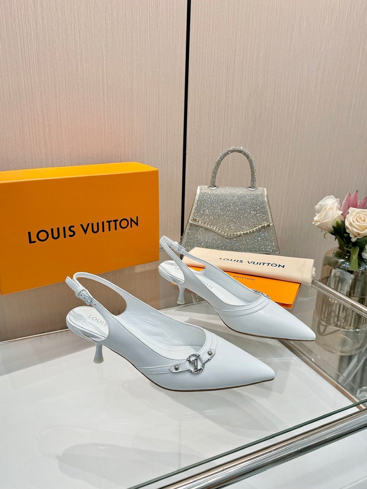 6AM SLINGBACK HIGH HEELS 55 MM IN WHITE LAMBSKIN - 34