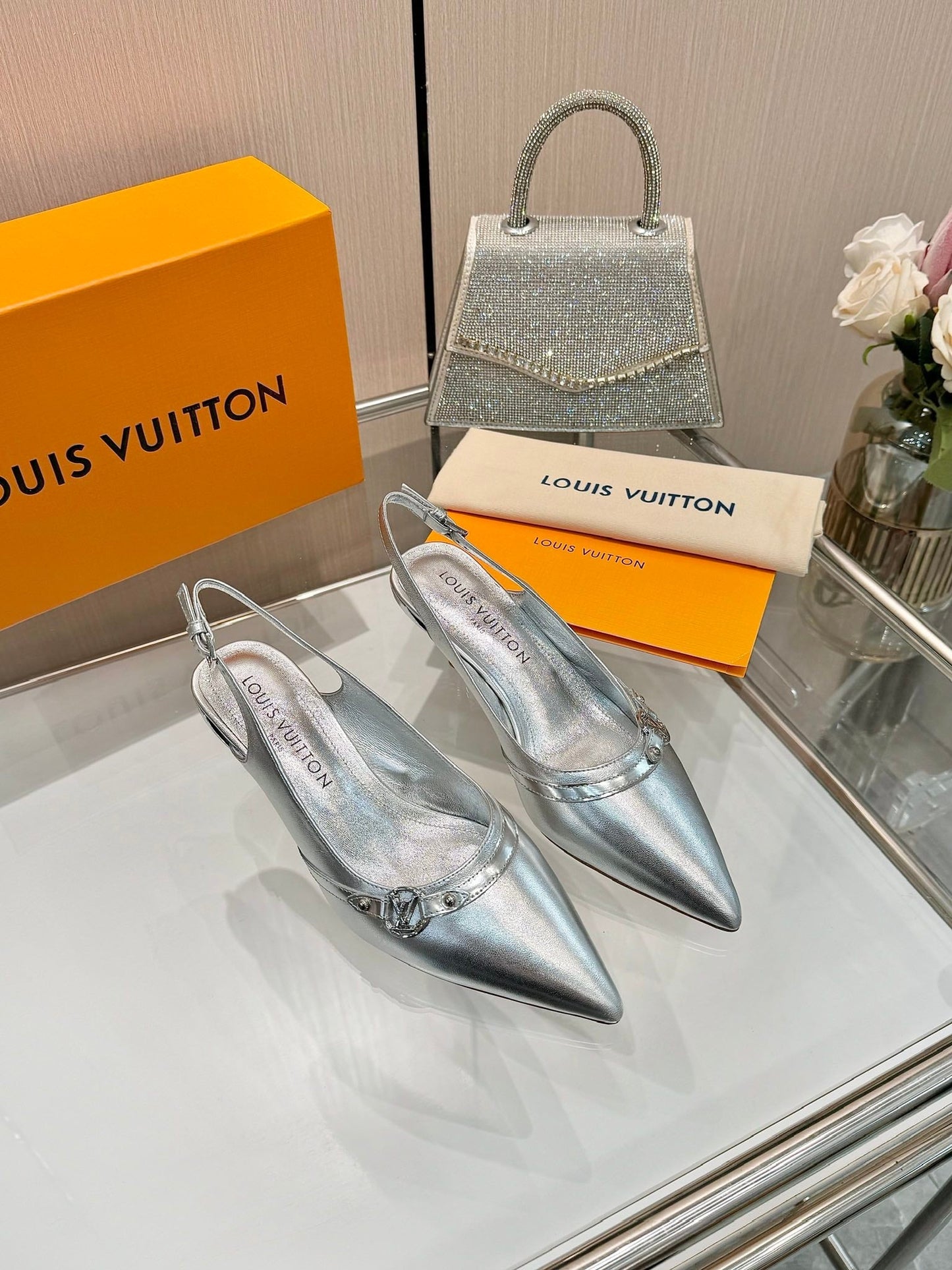 6AM SLINGBACK HIGH HEELS 55 MM IN SILVER LAMBSKIN - 34